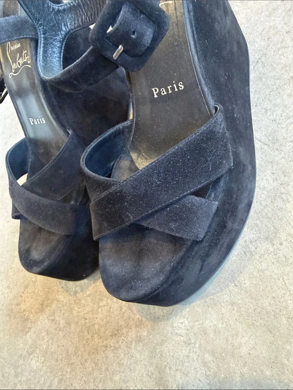 Christian Louboutin Wedge Platform Sandal in black Suede